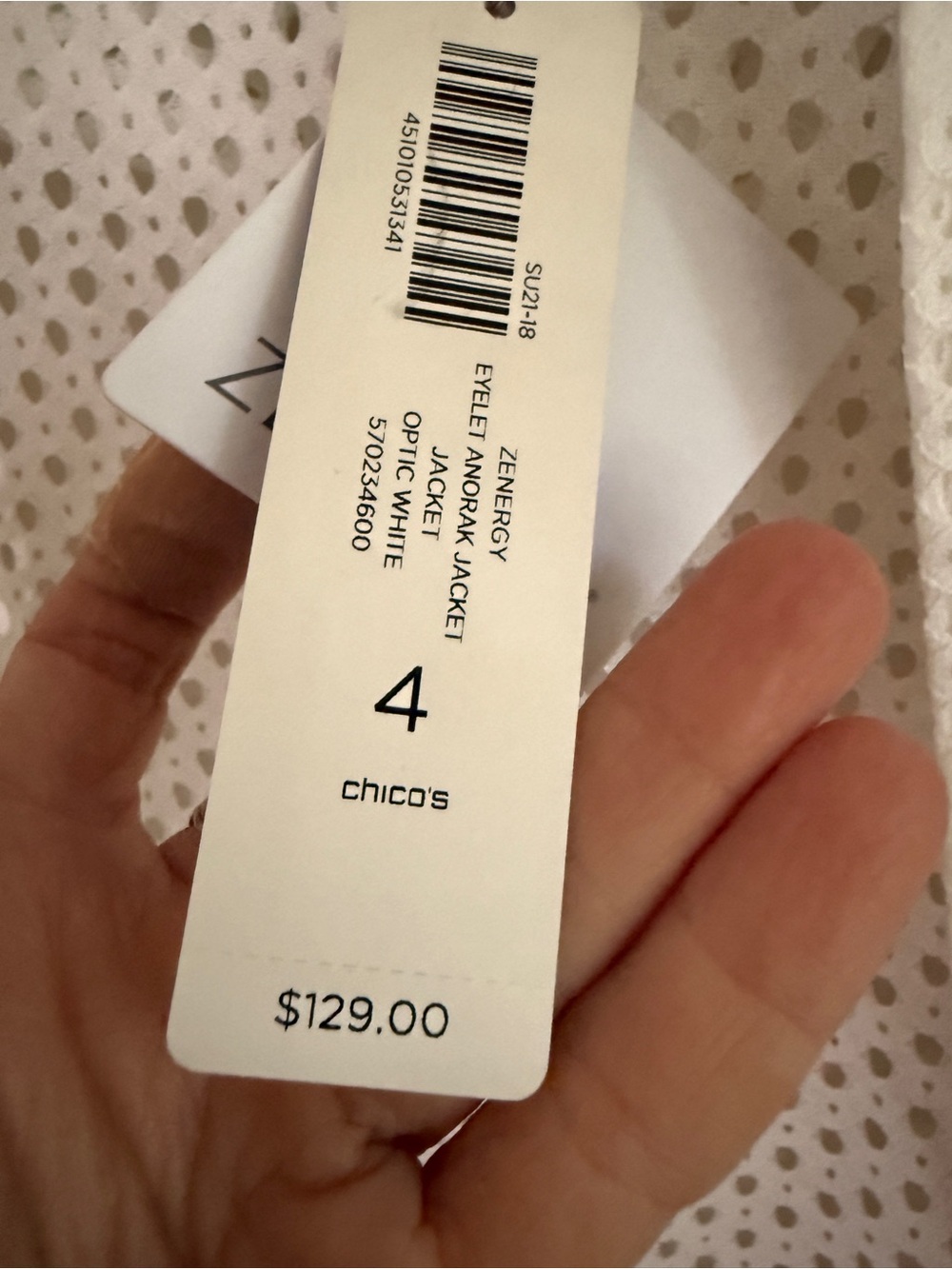 NWT Chico’s Zenergy Eyelet Hooded Anorak Jacket, Optic White, XXL/20; $129 - Picture 10 of 15